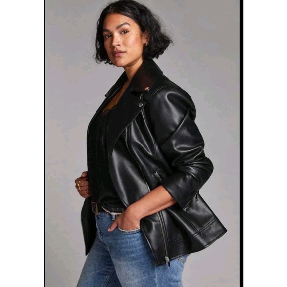 Anthropologie Avec Les Files Black Faux Leather Moto Jacket - Picture 1 of 12